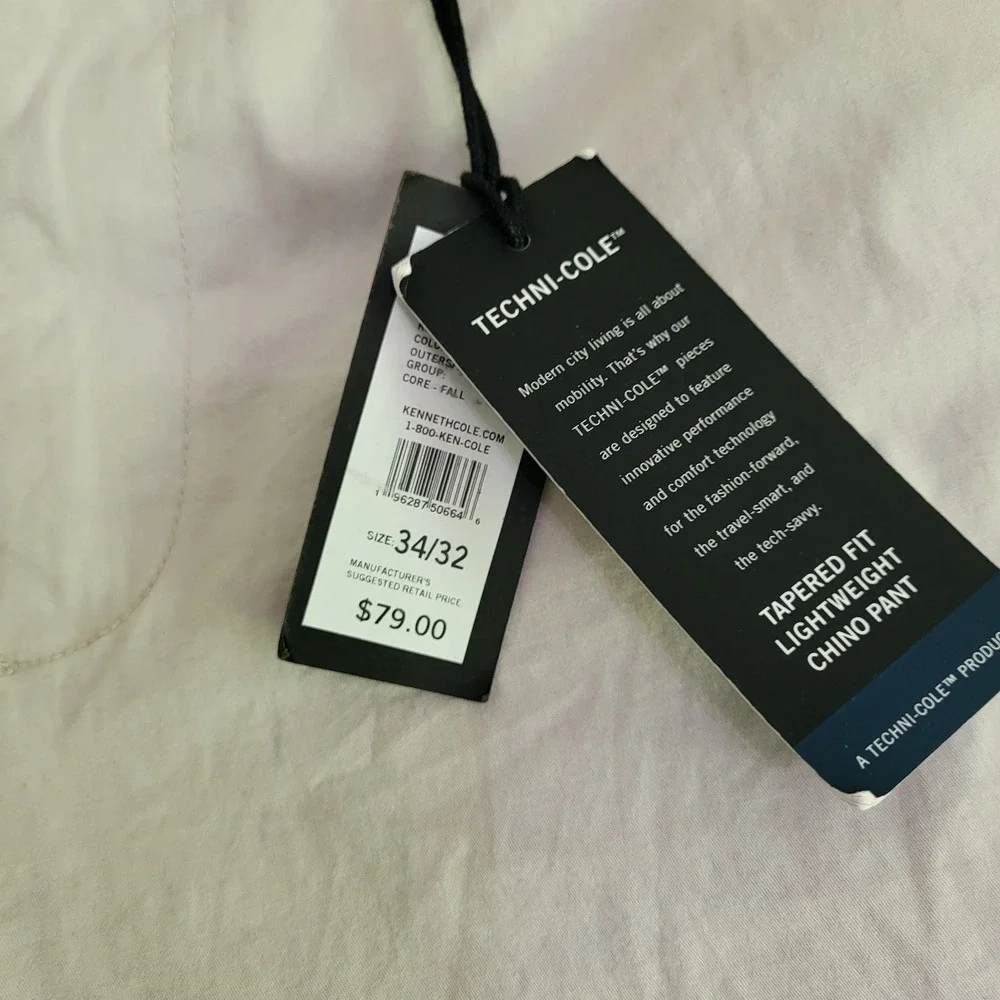 NWT‎ Kenneth Cole Techni-Cole Tapered Fit Stretch Lightweight Pants Men's 34x32